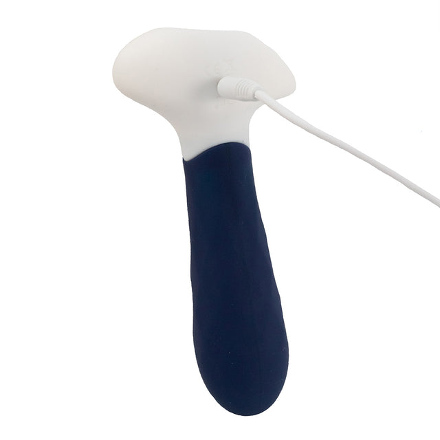 This rechargeable anal vibrator has 9 vibration patterns and comes with a storage bag and USB cable easily inserted into the back of the product behind the power button