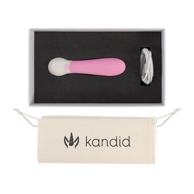 Rechargeable Small Vibrator by Kandid with 9 Vibration Patterns complete with storage pouch and USB cable