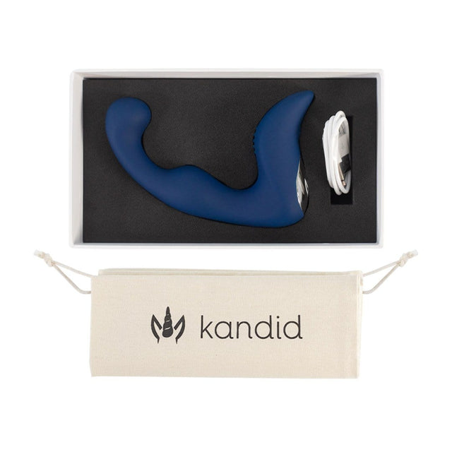 Rechargeable Prostate Massager by Kandid with 9 vibration patterns complete with storage pouch and USB cable